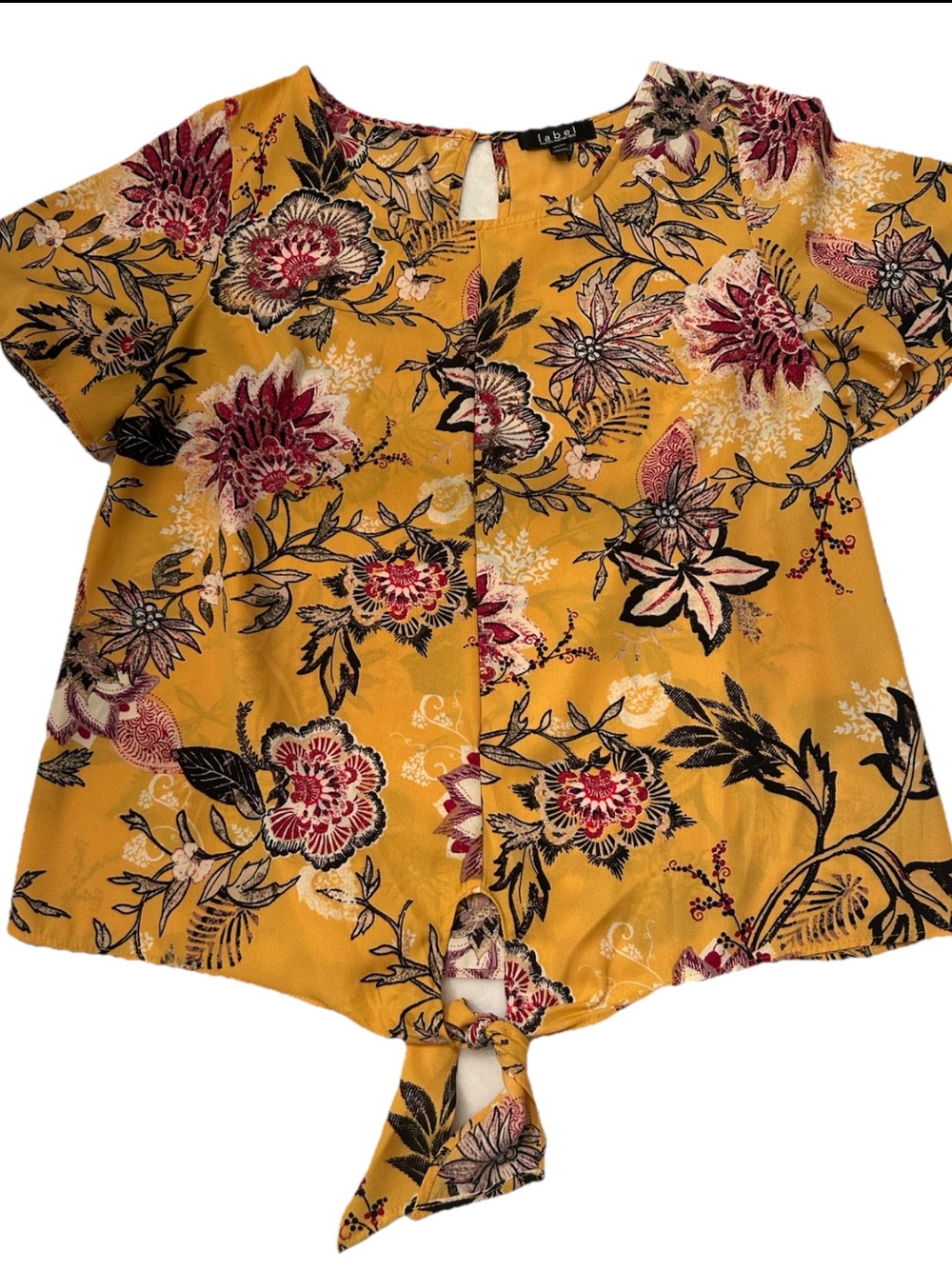RACHEL Rachel Roy Short Sleeve Front Tie Keyhole Back Floral Top Women’s Medium
